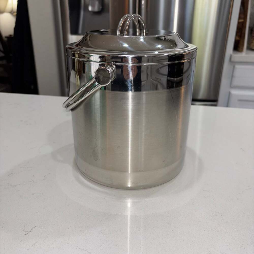 Vintage Stainless Steel Double-Wall Insulated Ice Bucket with Swing Handle